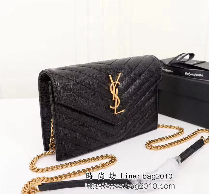 YSL聖羅蘭 專櫃最新V紋皮 金色五金扣 可拆卸鏈條 小挎包 27720 YAS1269